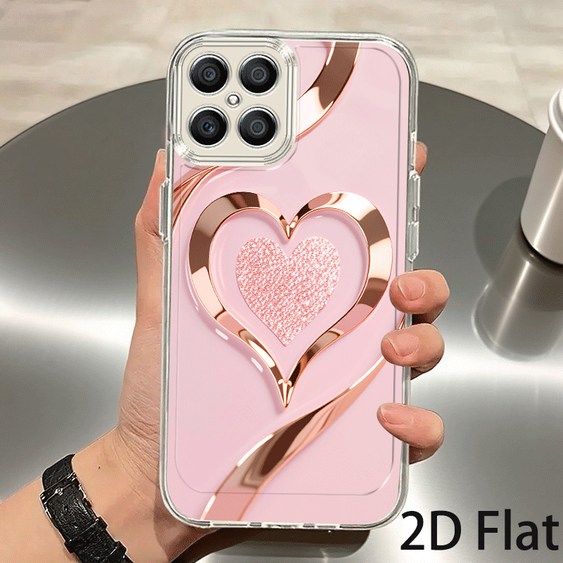 phone case 2d   glitter heart with rose   phone case for huawei honor magic8 lite x5 x6c x7c x7d x8 x8a x8b x8a x8c x8d x9 x9a x9b x9c x9d 200 400   smart seasonal ornament gifts easter christmas halloween