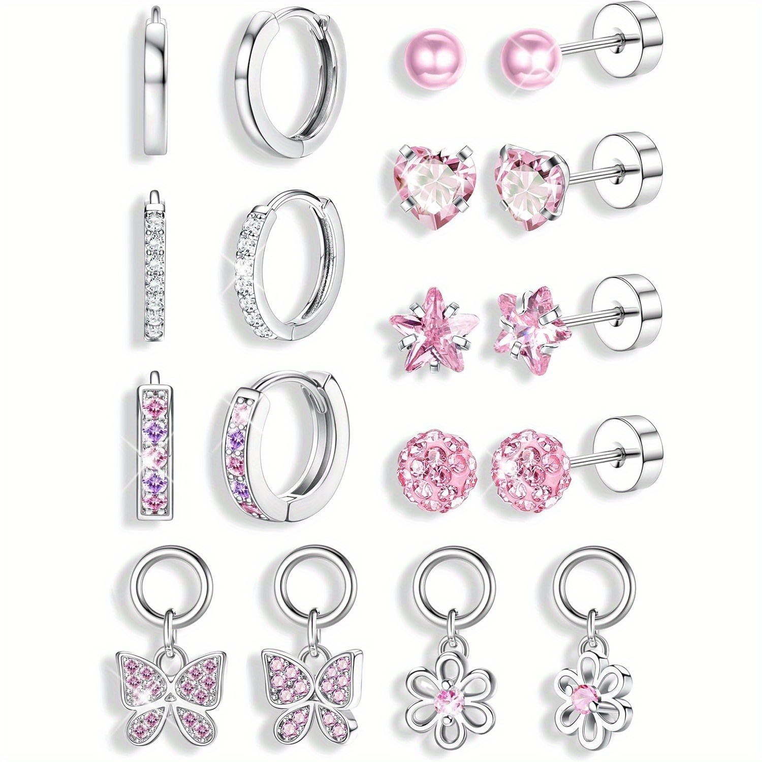 Image of 9pairs Hypoallergenic Earrings For Women Surgical Stainless Steel Screw Back Stud Earrings For Sensitive Ears Hoop Earrings Set