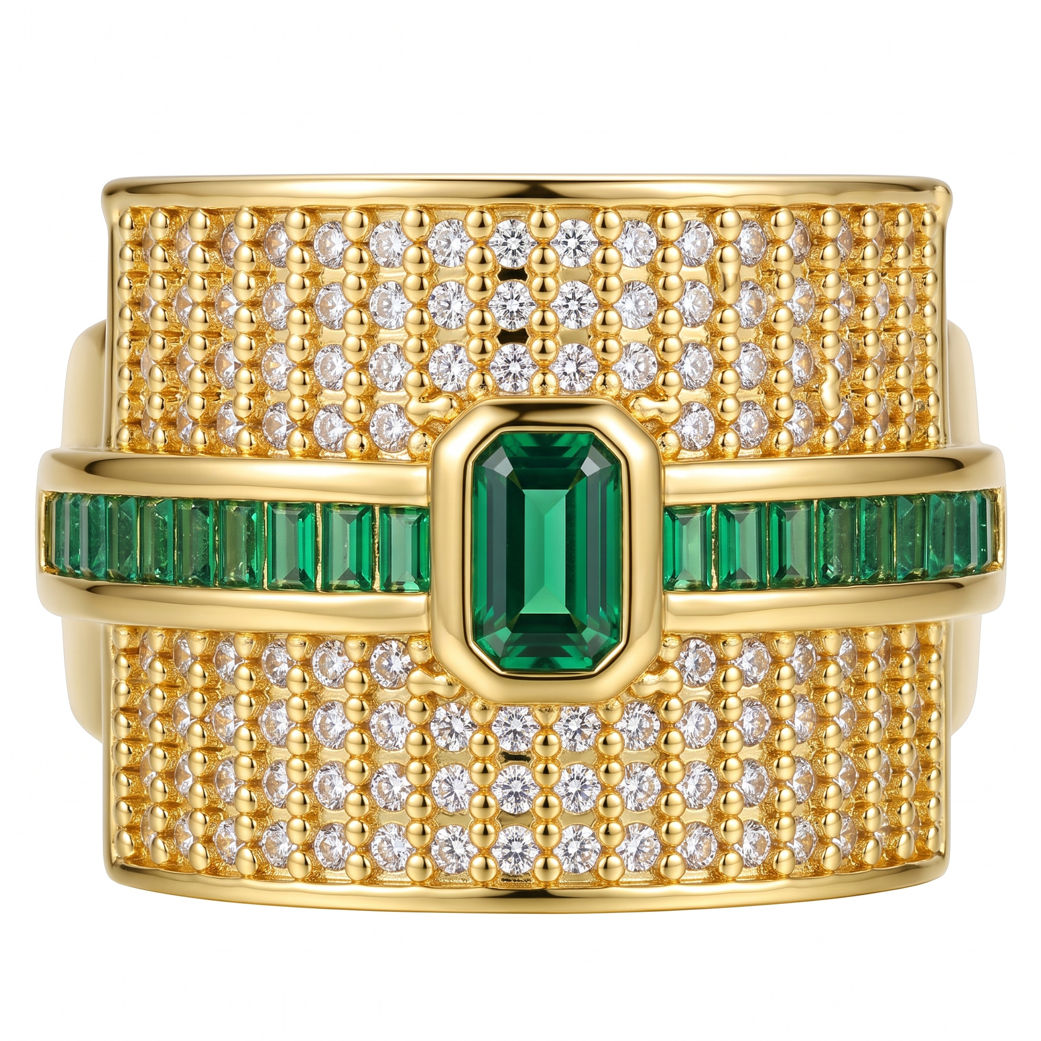 TEMU 1pc Green Geometric , Vintage Court Style Copper Inlaid Synthetic Synthetic Synthetic Zircon​​, Suitable For Daily Matching Couple Holiday