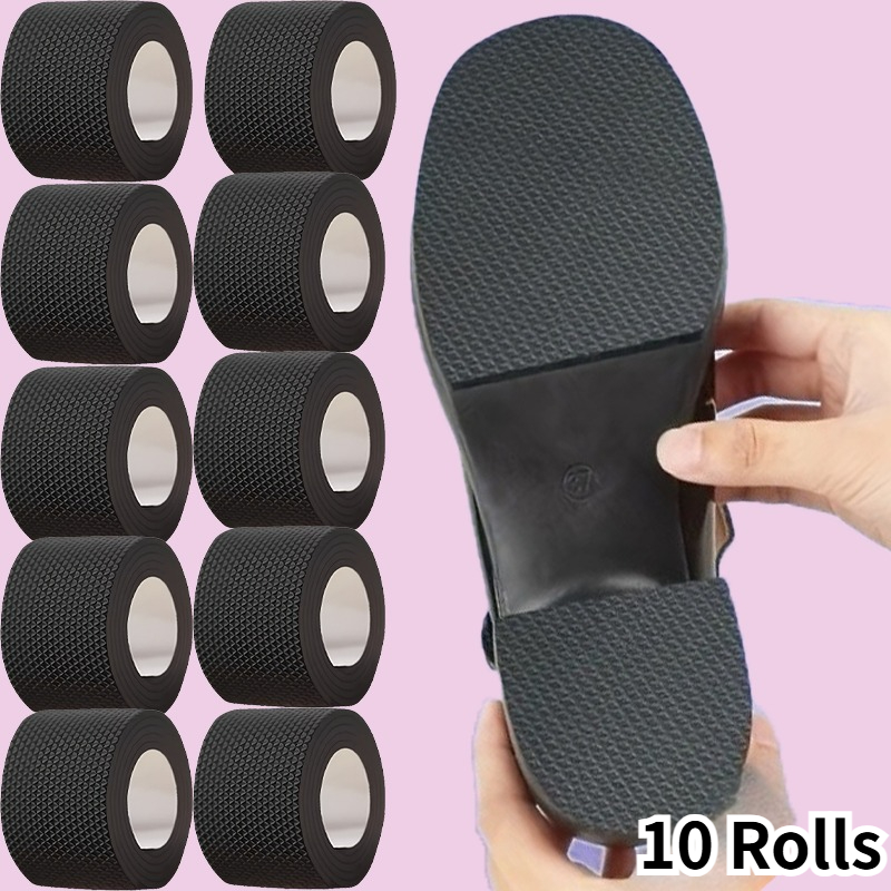 Image of 10 Rolls Non-slip Self-adhesive Shoe Repair Tape, Suitable For High Heels, Sneakers, And Sandals, No Noise, Odorless, Width .94inch X Length 19.69inch, Black Textured Surface For Grip