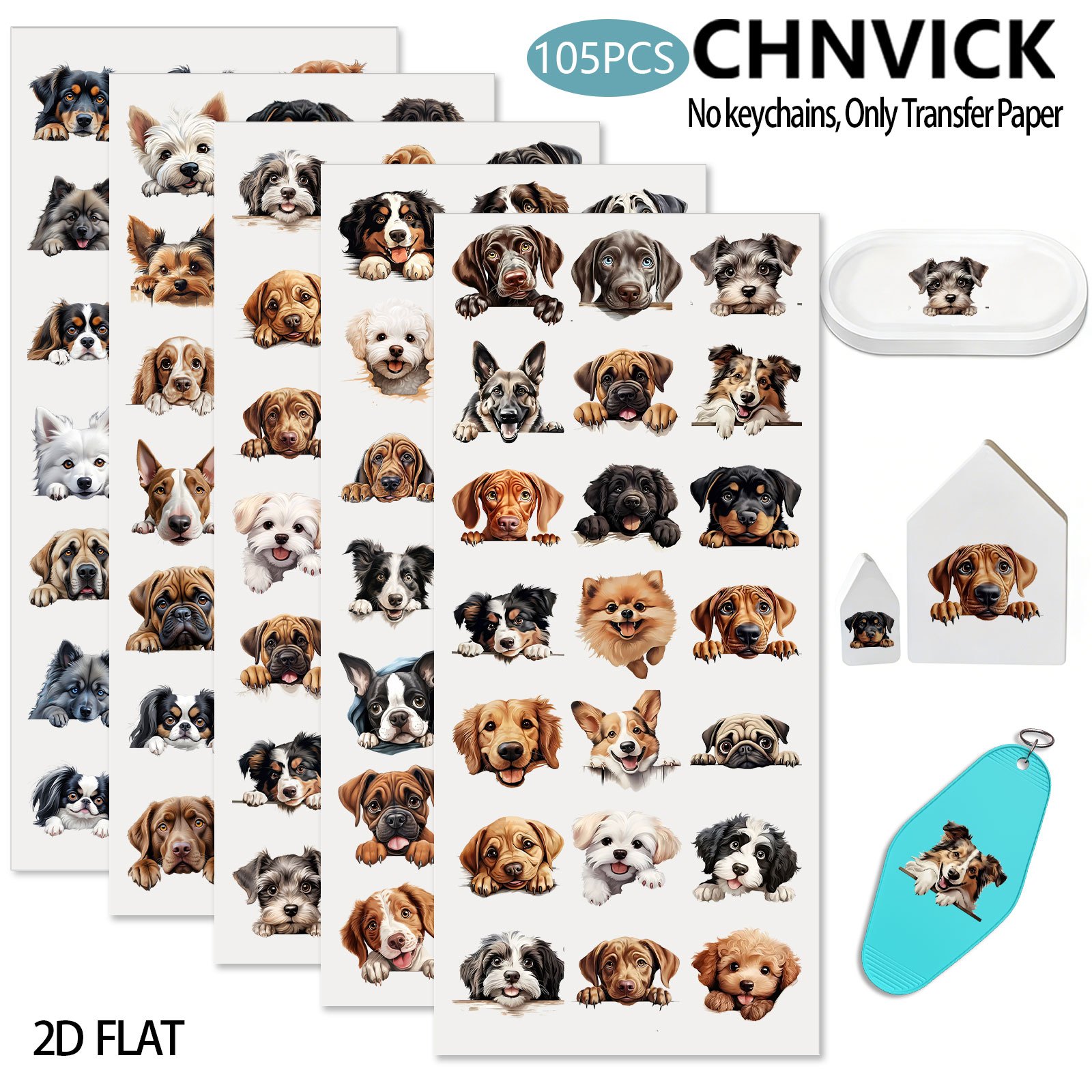 TEMU 105pcs/set Peeking At The Dog Uv Dtf Cup Wraps & Rub On Transfers, Permanent High For 16oz Glass, Mugs, Keychains, Computers, Craft Decoration