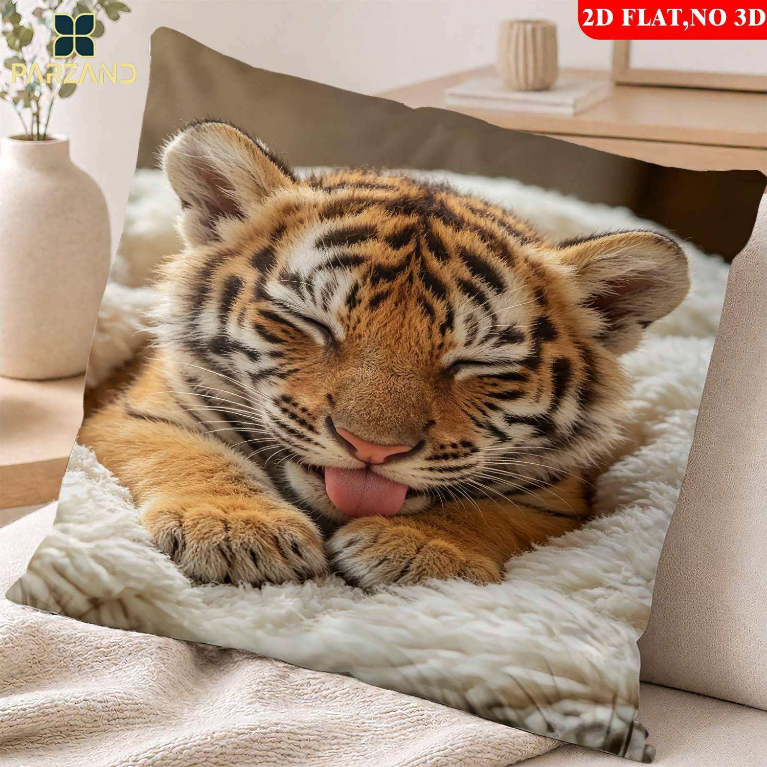 TEMU 2d Flat 1pc Pillowcase Tiger Cub Printed Pillowcase, Pillowcase For Sofa, Bedroom And Study, Comfortable And Soft Pillowcase, A Gift , Modern