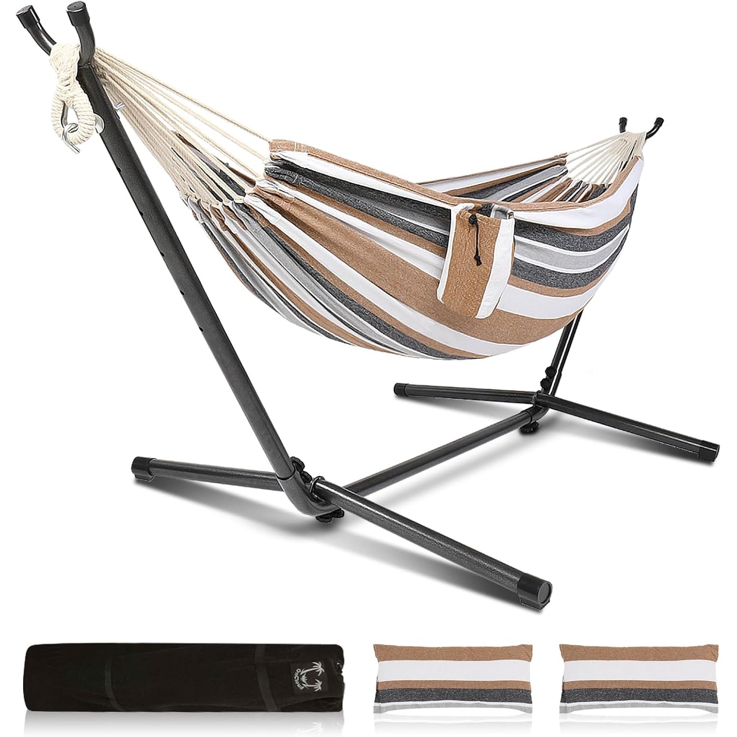 TEMU Bonnlo Hammock Stand With Steel Stand, 2 * 1.5m -polyester Outdoor Hammock, Foldable Stand Set, 150kg Load Capacity For Garden, Patio, Balcony,