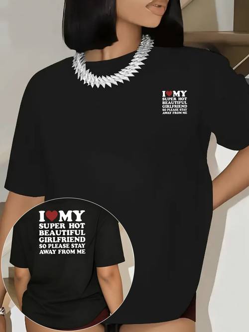 womens casual sport fitness crew neck t shirt with humorous back my beautiful girlfriend so away from me soft ideal for daily wear or gym