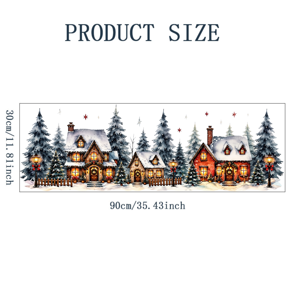 TEMU 1pc Cozy Scene Static Window Clings Window Stickers Snowy Houses And Pine Trees For Living Room Bedroom Glass Door Christmas Festival Decoration