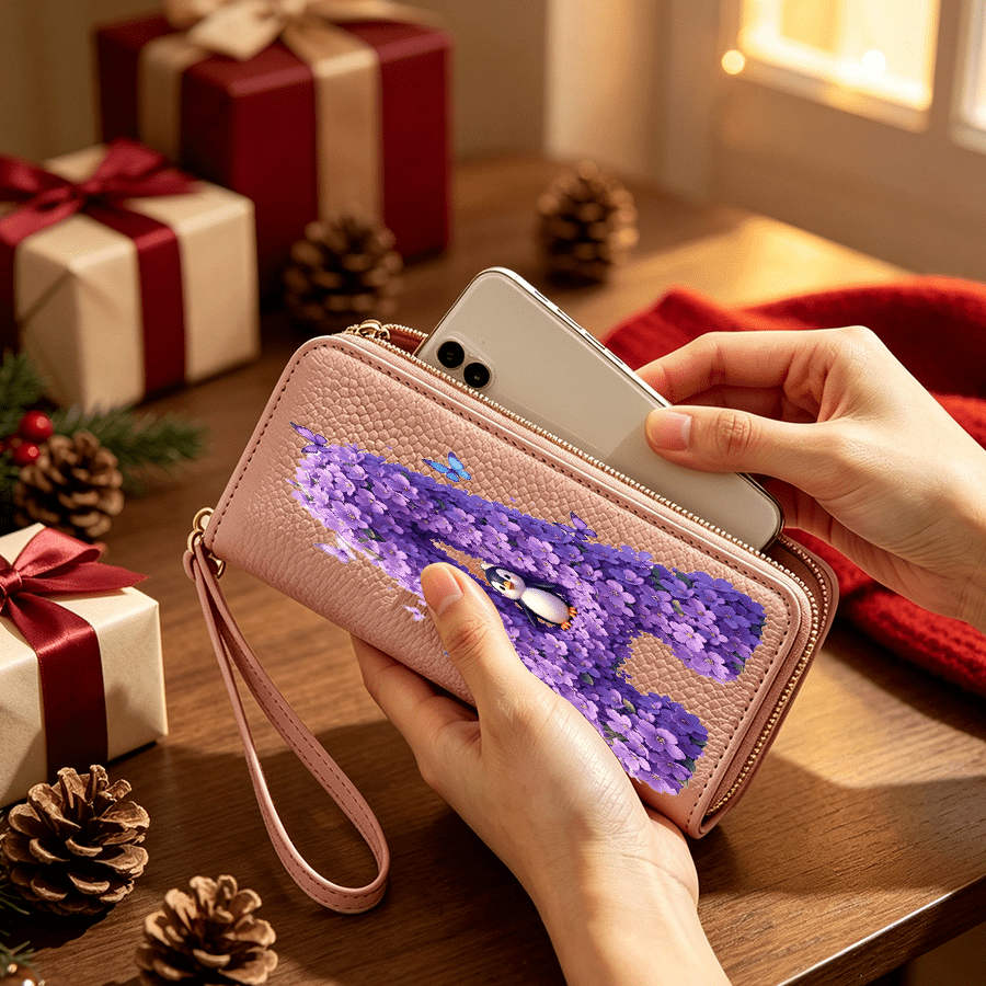 1pc, ambiance de noël, lettre       long portefeuille à main, rangement multi-compartiments, flexible et durable.   de fermeture éclair   avec dragonne,   pour le shopping et les déplacements