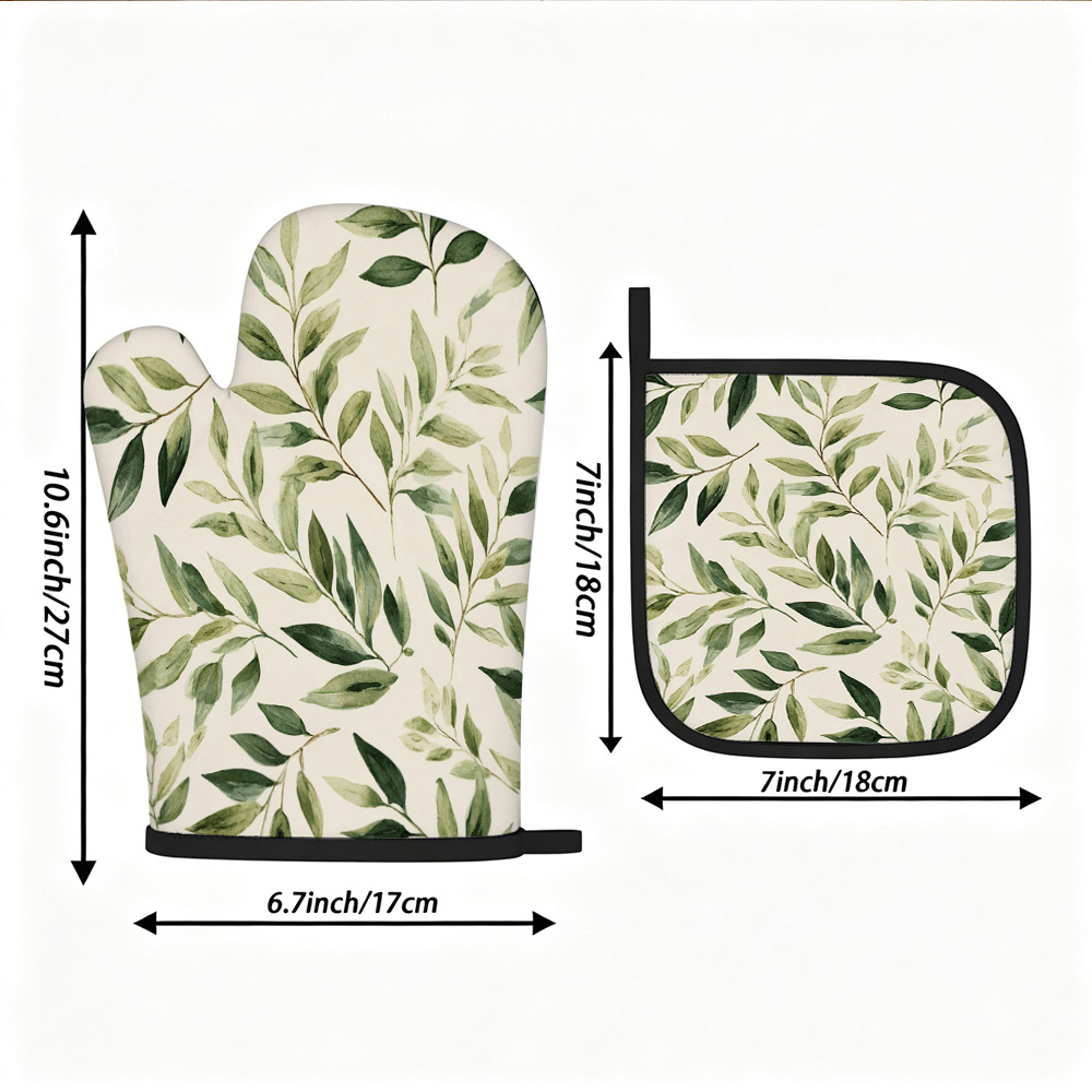 TEMU Set da e sottopentola con base e bordo , stampa a fogliame verde in stile . per arredo cucina, cucinare, grigliate, cottura , campeggio e
