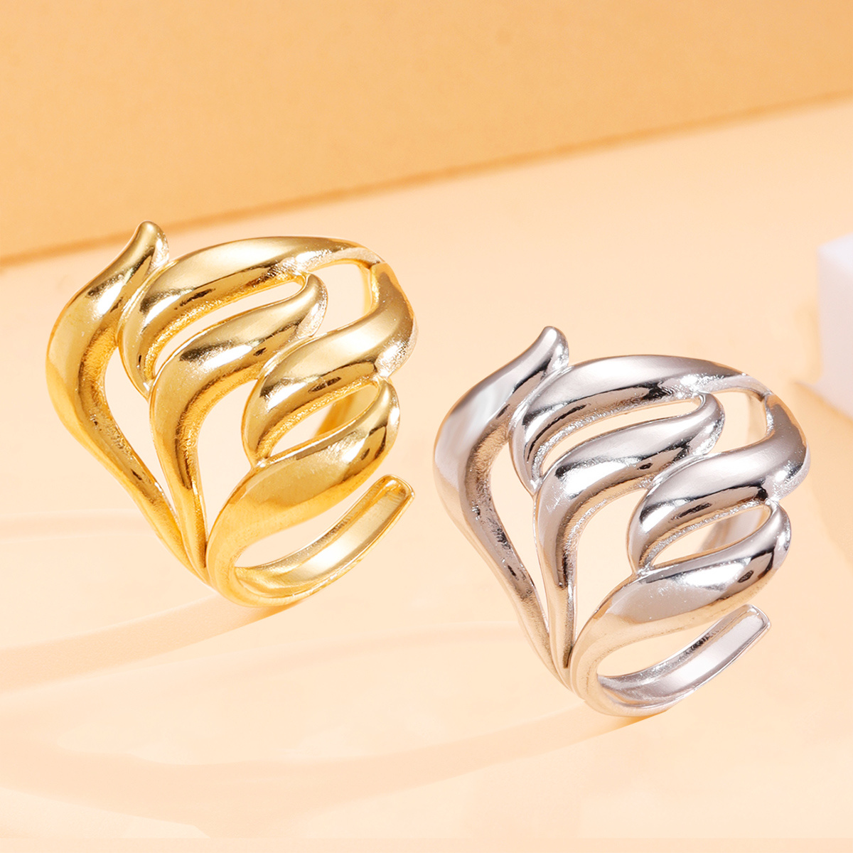 Fashion Interlaced Drop-Shaped Design Open Stainless Steel Ring
