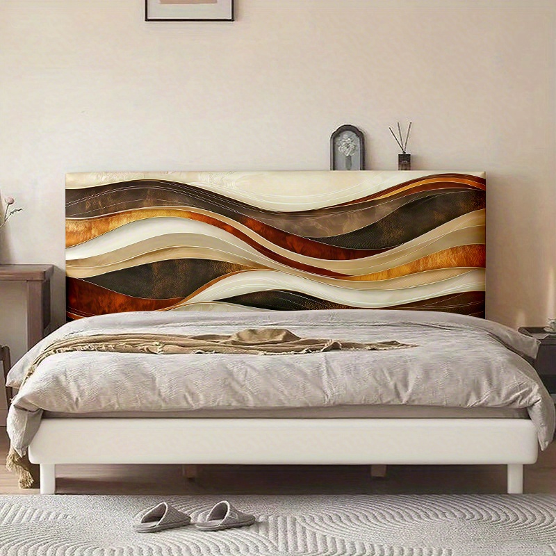 TEMU -1pc Background, Brown Golden Curved Pattern 2d Flat Plane Printed Bed Cover, Headboard Protector, Compatible With Headboards, Ideal For Bedroom