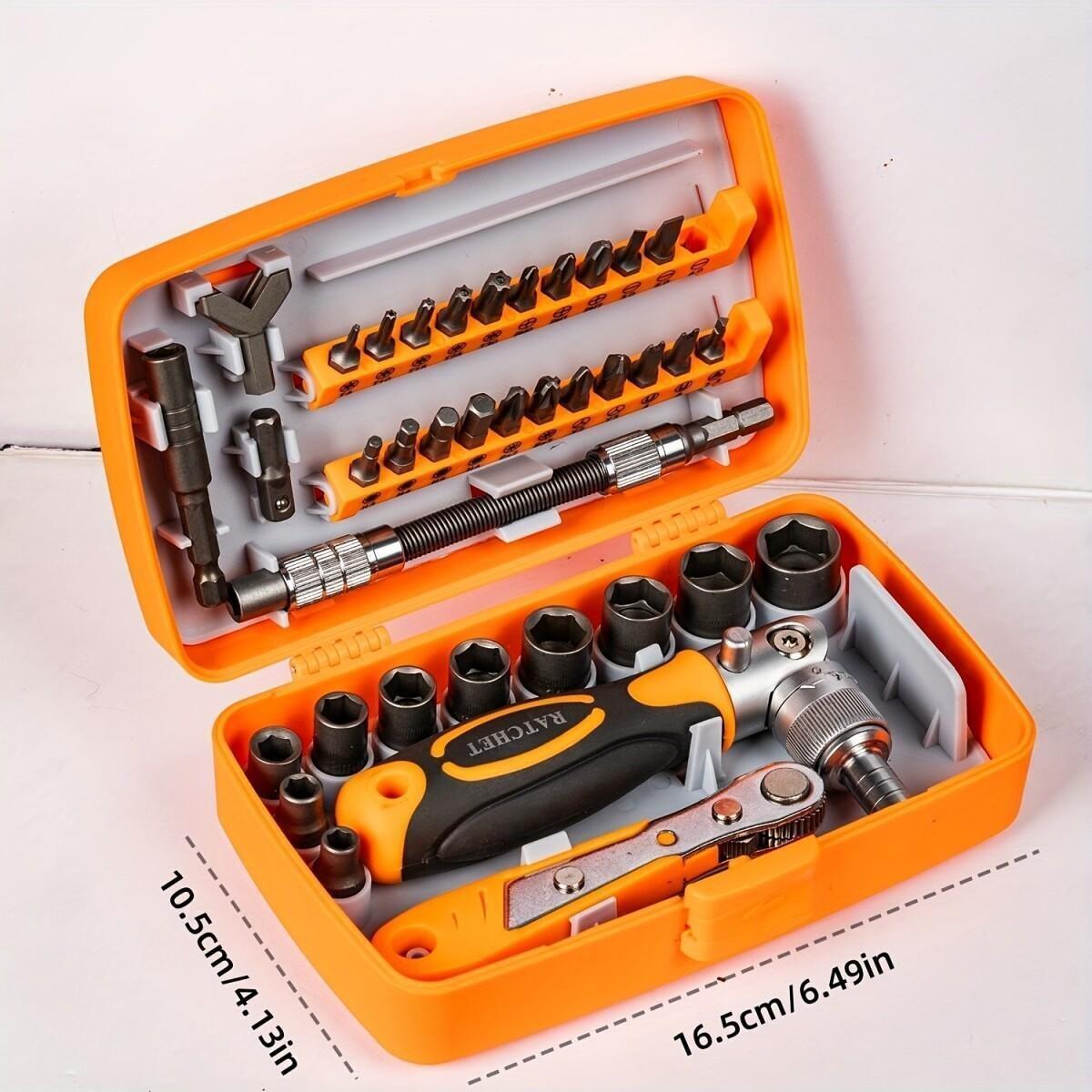 TEMU Set cacciavite a cricchetto 38-in-1, kit di manutenzione magnetico, con punte magnetiche e , completo di prolunga e valigetta. Set di utensili