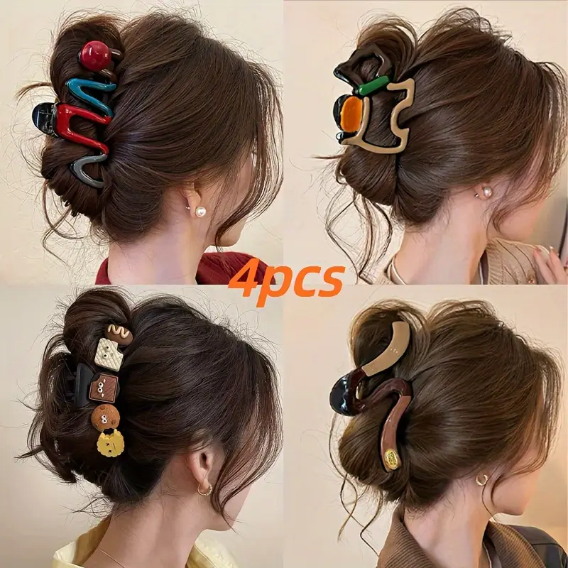4pcs wave color block claw clip large hair clips for womens high end back head accessories Product details 0