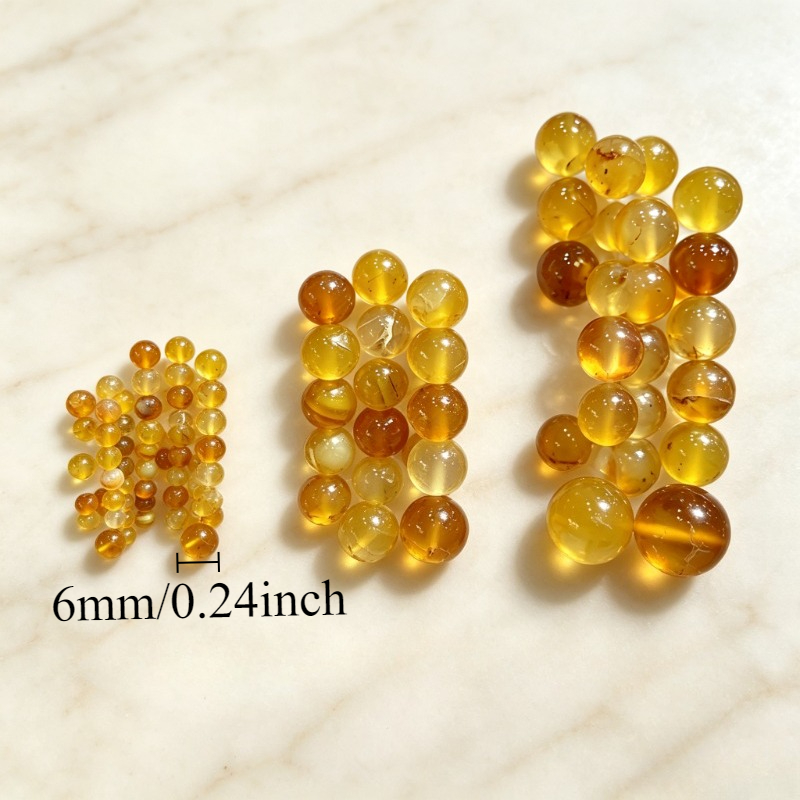 TEMU Amber Agate Round Beads, High Gloss Natural Stone Loose Beads For Jewelry Supplies, Components For Necklace Bracelet Earring, Perfect Birthday