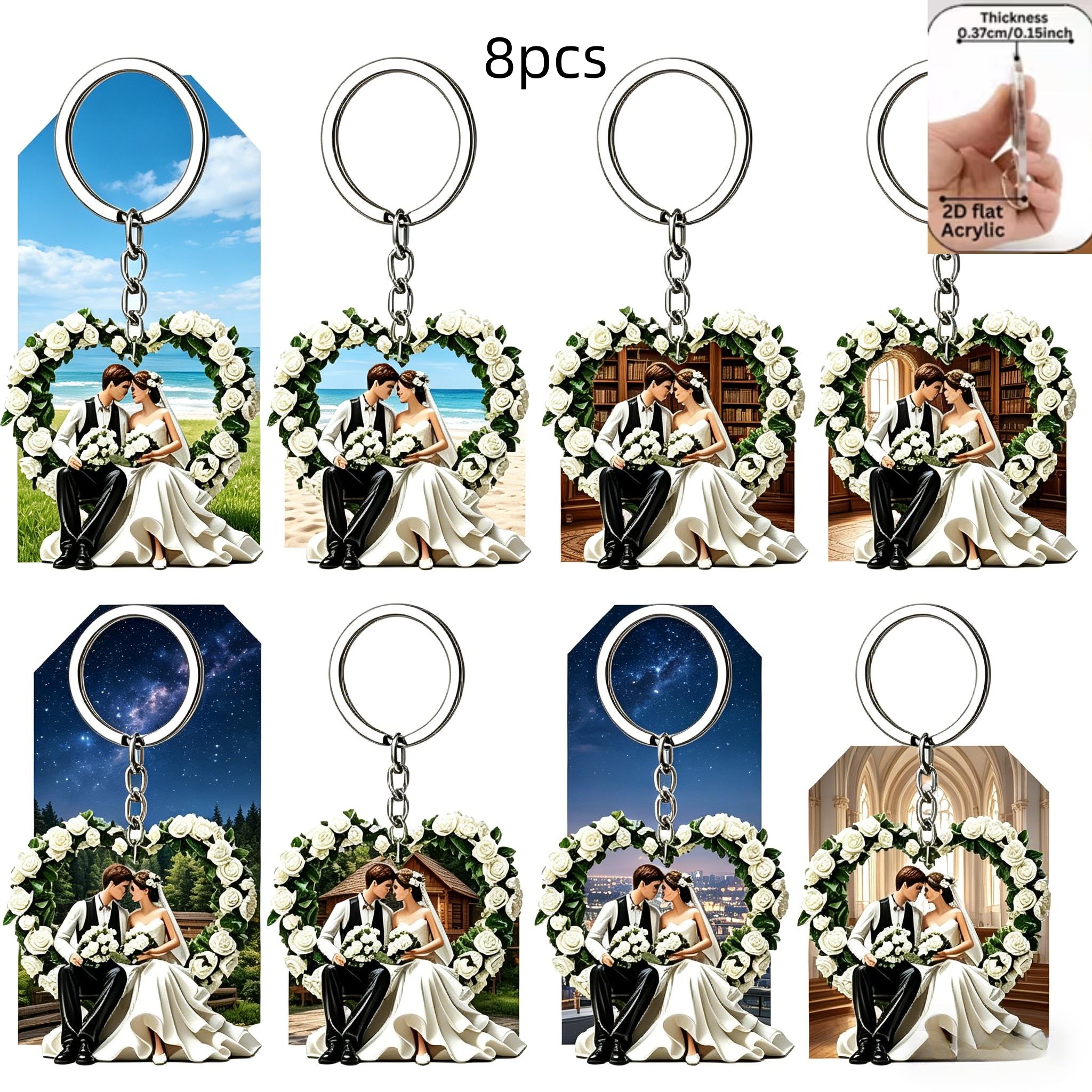 TEMU Ensemble de 8 porte-clés pour couple, style plat 2D, idéal pour cadeaux d'événements et décorations de sac à dos, un pour et . Parfait cadeau