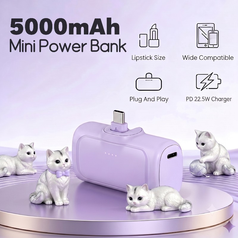 TEMU 5000mah Compact Lithium Polymer Power Bank, 22.5w Fast Charging, Dual Charging Modes With Led Indicator Light, Essential Travel Charger For All