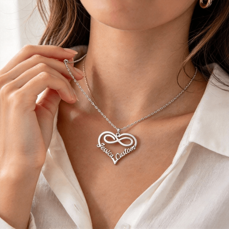 Personalized Custom Hollow Heart Shape Pendant with Mobius Loop