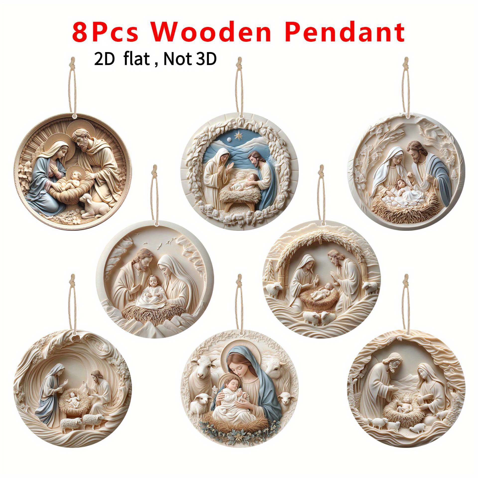 TEMU 2d Flat, 2d Flat Print, 8pcs Wooden Jesus Easter Scene Decoration Set - Thanksgiving, Christmas Ornaments, Holiday Gifts, Indoor/outdoor Holiday