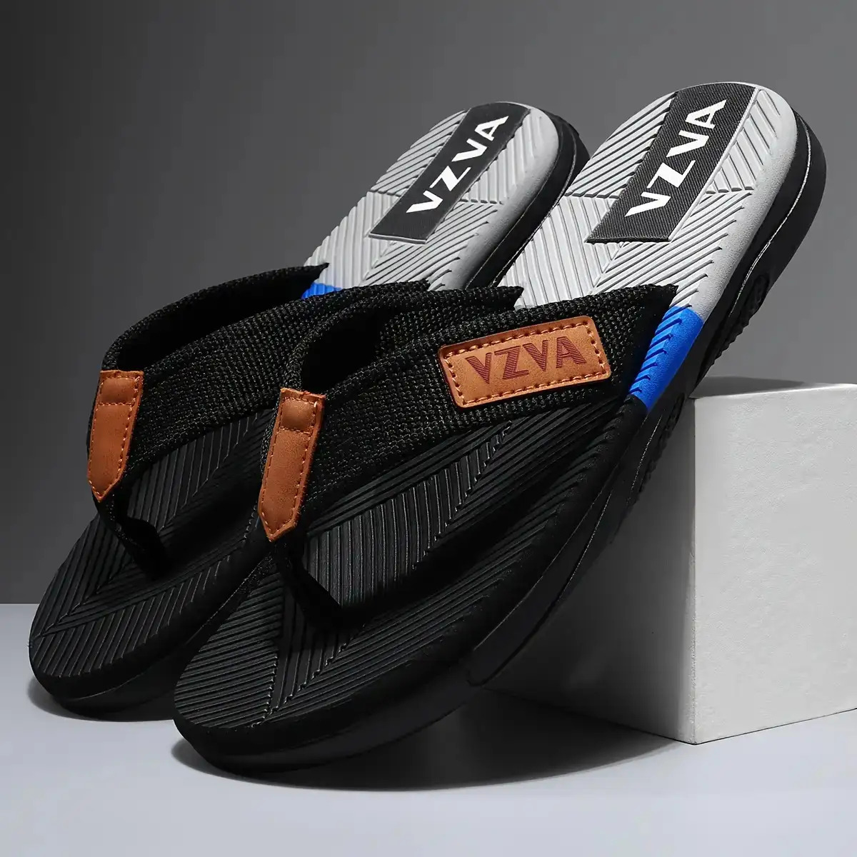 mens non   flops with cushioned insoles and pu soles lightweight eva upper layer   arch support black blue block indoor and outdoor sandals suitable for beach   use casual comfortable shoes mens beach sandals m beach sandals for men flip flops for men cushioned mens plus size sandals mens sandals high quality arch support sandals for men home slippers summer sandals   sandals breathable footwear durable construction Product details 0
