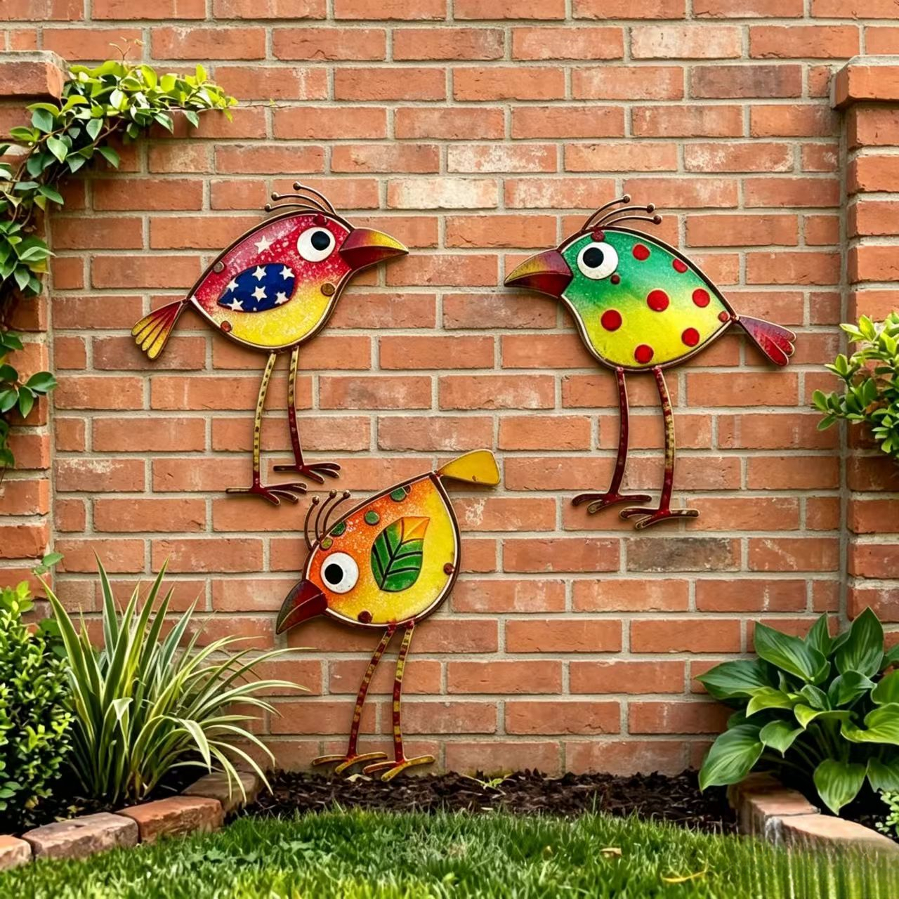TEMU 2d Flat, Fun Acrylic Bird Wall Decor Set, 3pcs Colorful Birds, Bohemian For Wall And Fence Decoration, Durable Plastic Construction