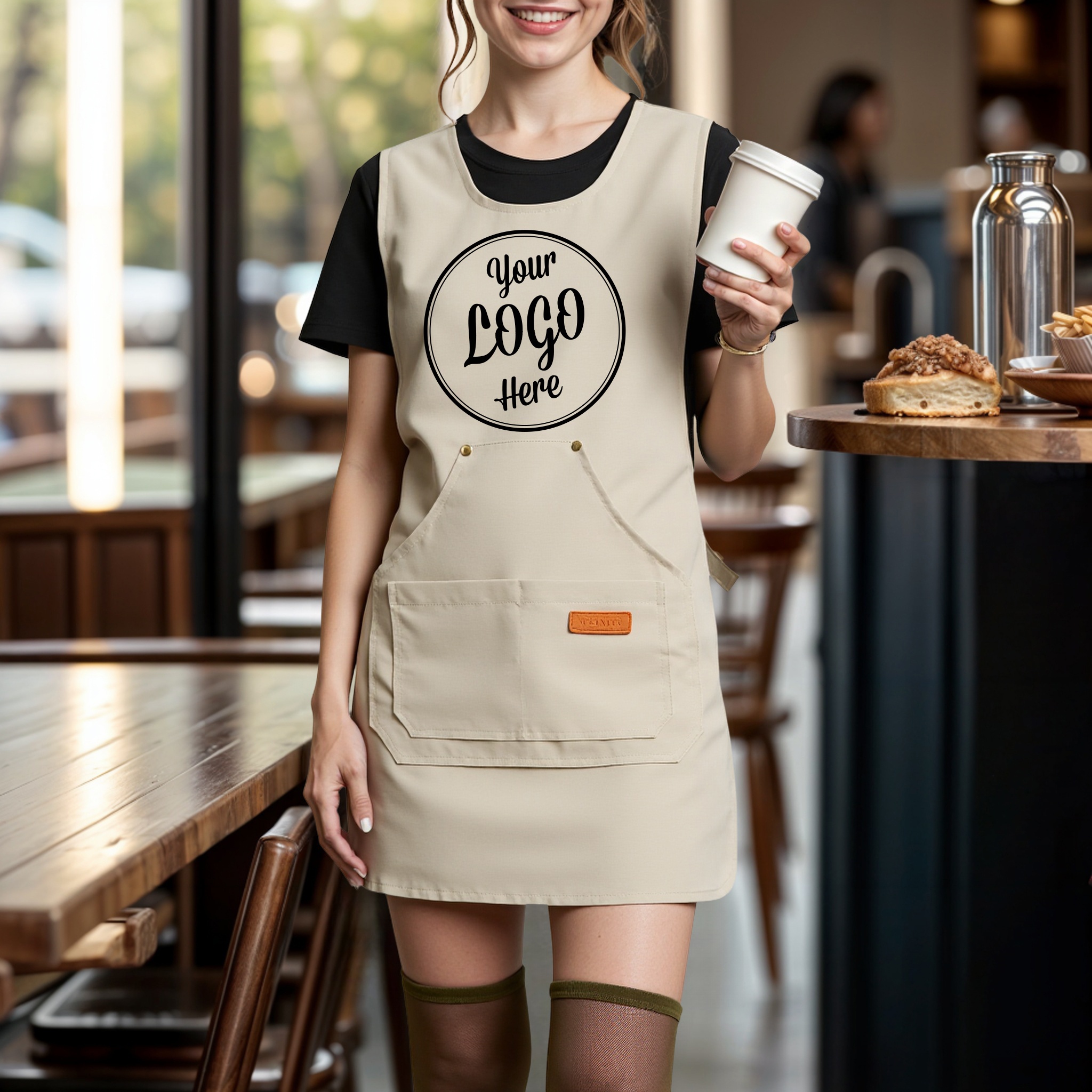TEMU 1 Pezzo Grembiule Personalizzato con Logo - Poliestere e Resistente, Cinghie Regolabili e Multiple Tasche, per Tecnici Unghie, Camerieri,