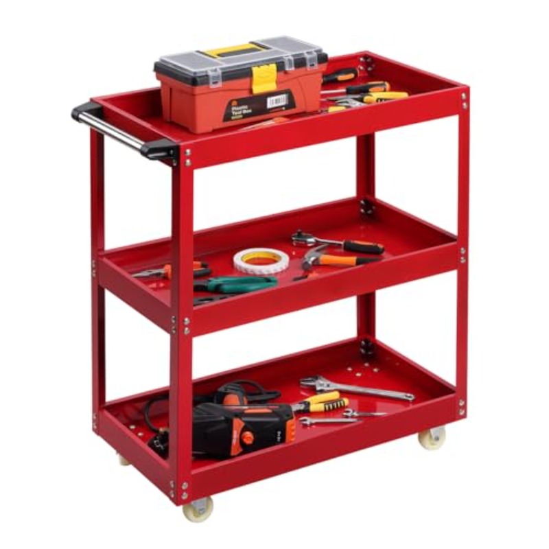 Heavy-Duty   3-Tier Tool Cart with Durable Frame, 3 Shelves & Smooth-Rolling Wheels - Sturdy Garage Workshop Organizer with Top Work Surface, Lower Storage Shelf &   Assembly for Warehouse,  , Home Use - Space-Saving Mobile Tool Storage Cart, Tool Storage And Organization, Tool Chest On Wheel, Rolling Tool Chest, Tool Box On Wheel, Rolling Tool Box, Tool Box, Toolbox