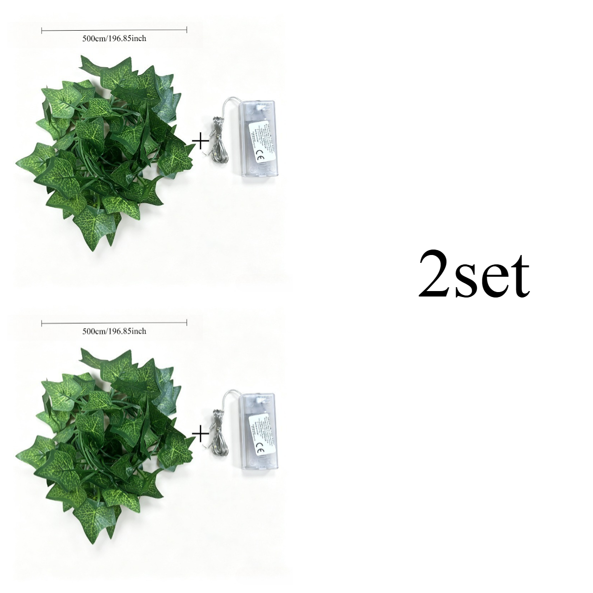 TEMU 2pcs X 5m Green Leaf Ivy Twigs And 2pcs X 5m String Lights, Green Artificial Ivy Garland Fairy Lights, Battery Powered, Suitable For Home Decor,