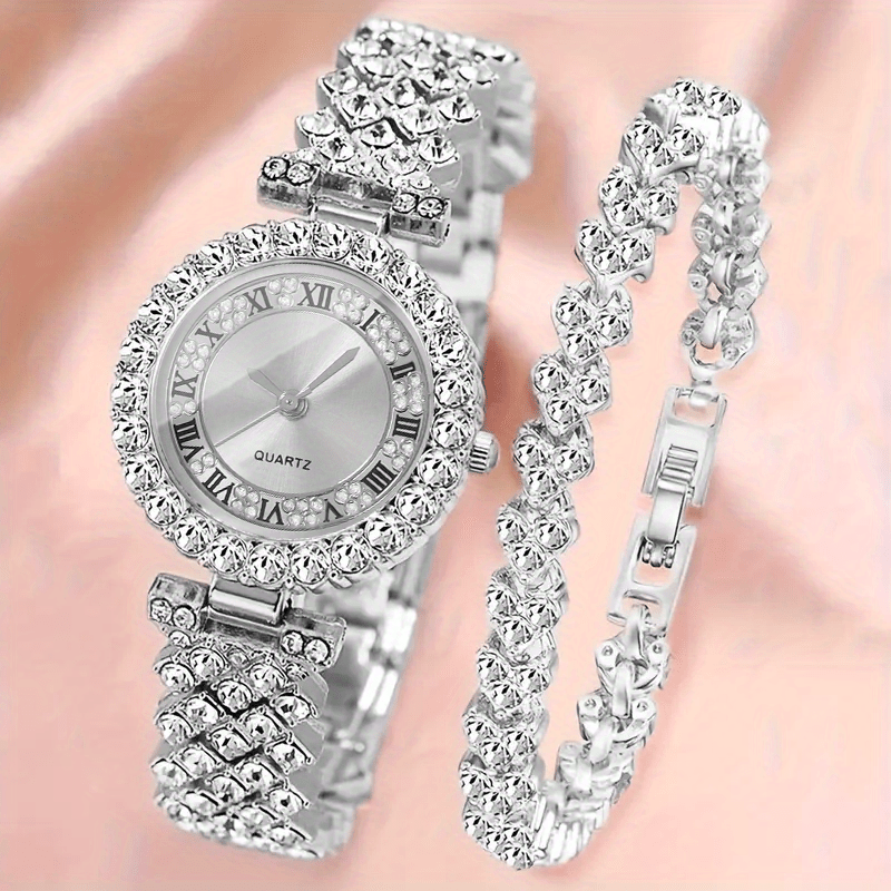 Image of 2pcs Women's Fashion Casual Quartz Watch And Jewelry Accessory Bracelet Set Party Wedding Gifts Beach Holiday Lovers Gift