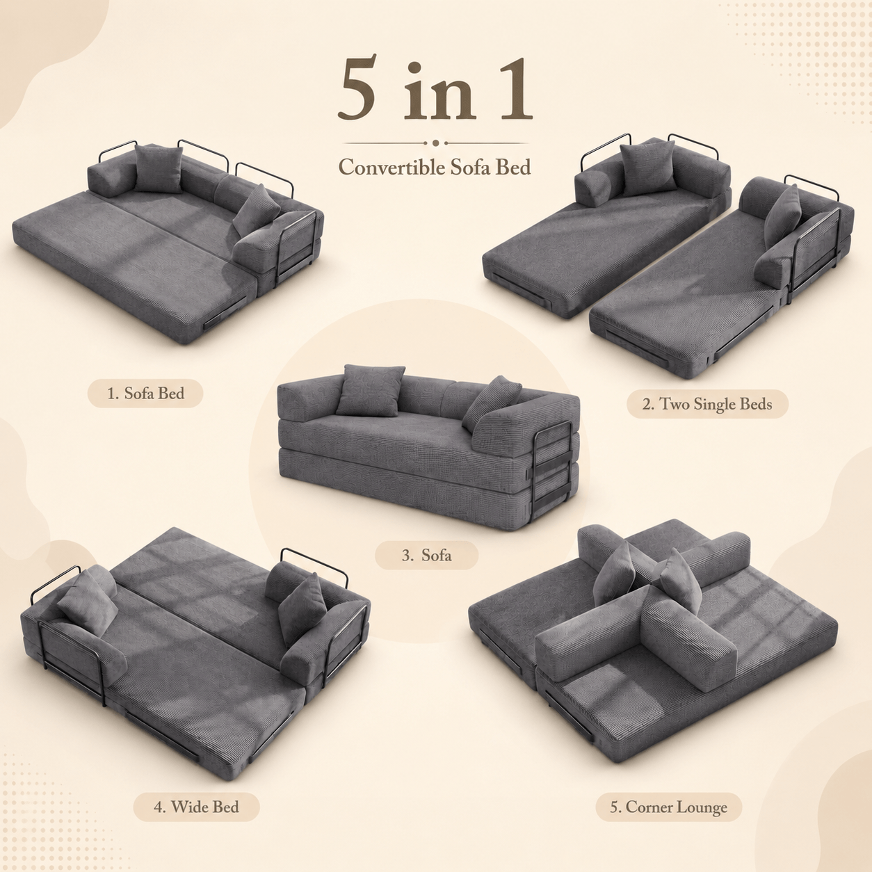 Convertible Sofa Bed, Futon Sofa Bed Pull Out Couch, Boneless Couch Room, Corduroy Boneless Couches For Bedroom, Apartment, No Assembly Sleeper Sofa Bed, Gray