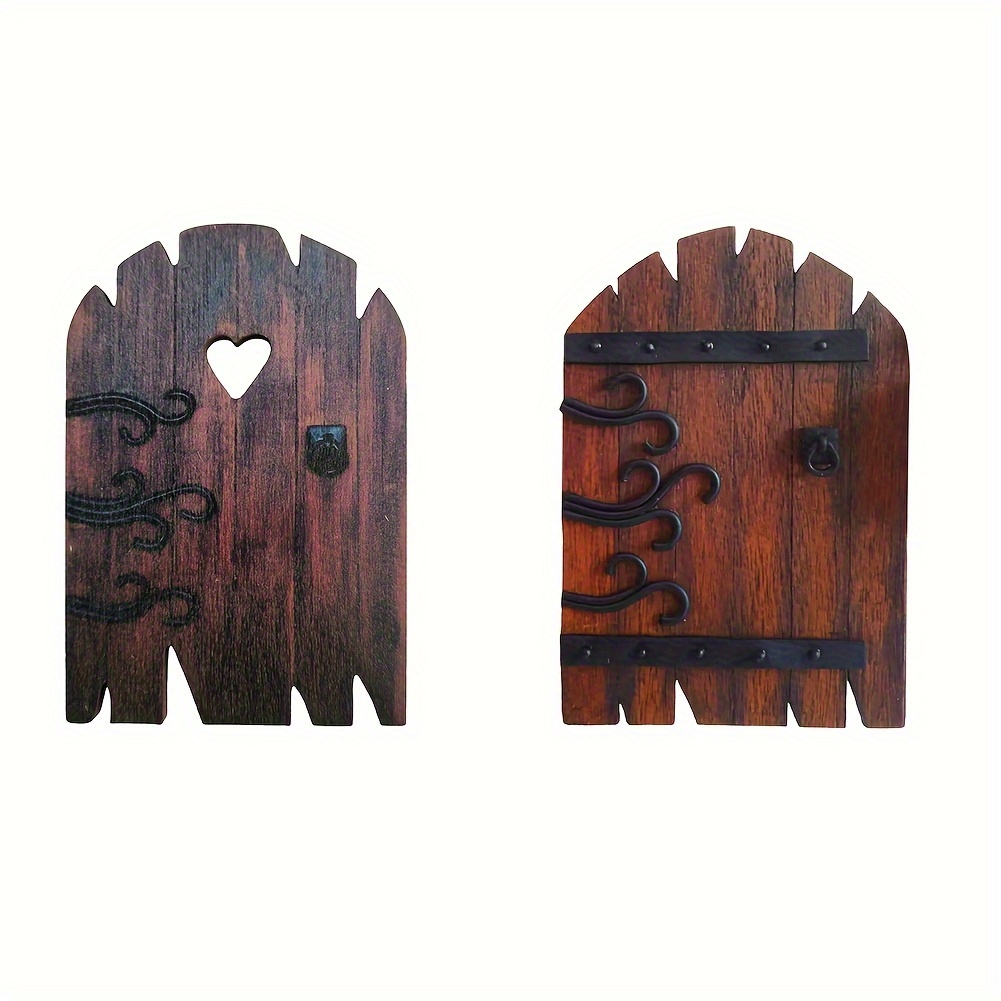Image of 2pcs Vintage Wooden Fairy Door - Rustic Elf Door, Suitable For Garden And Home Decor
