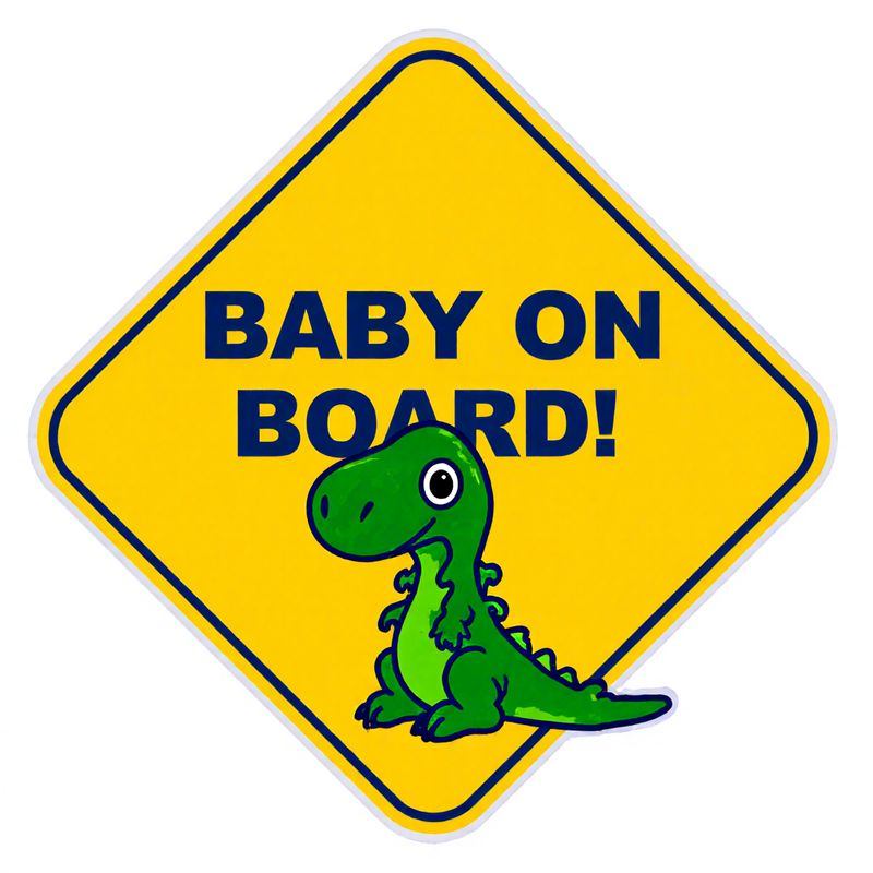 Yellow Diamond-Shaped Car Warning Sticker, Baby on Board
