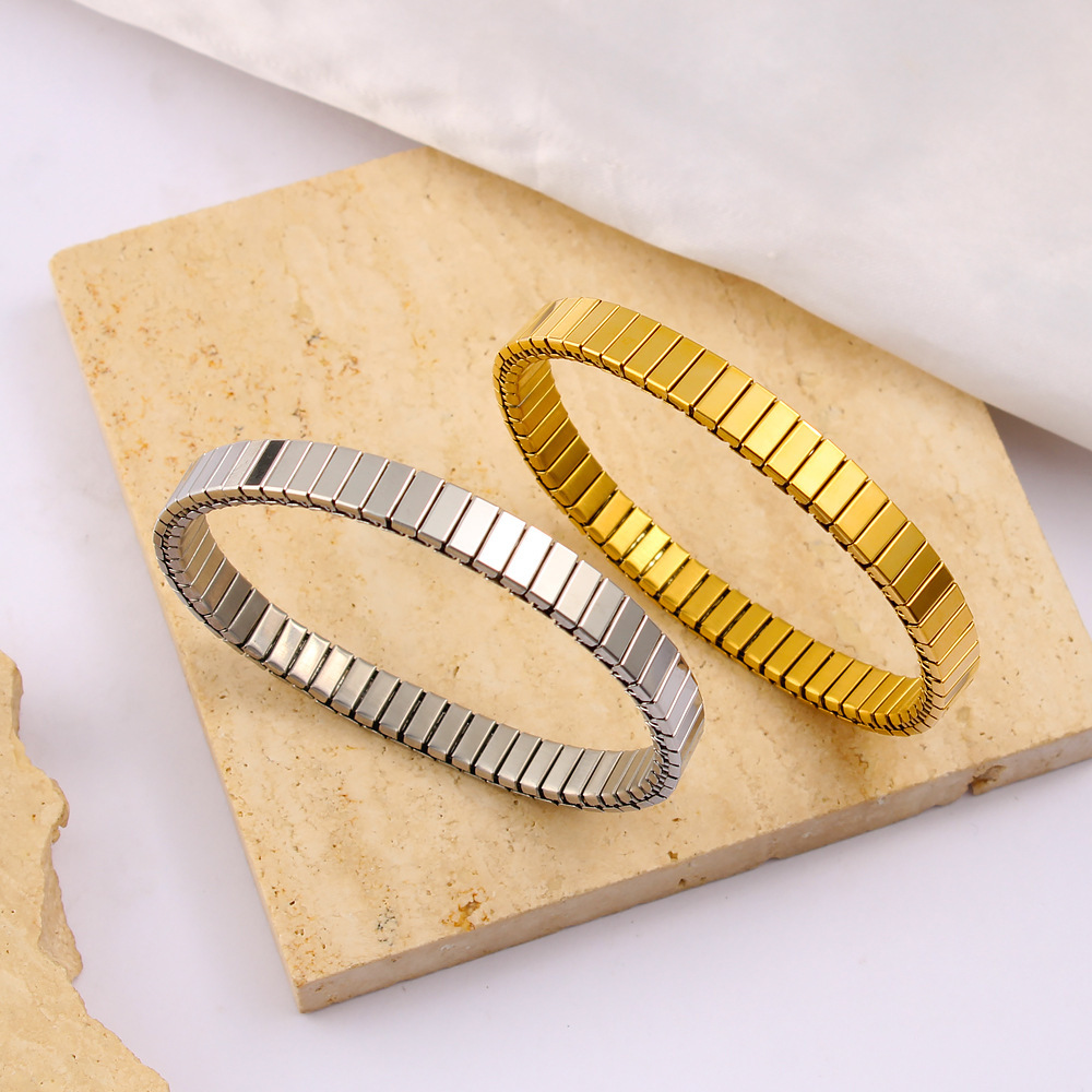 1pc titanium steel elastic bracelet 18k golden plated cute japanese korean style fashionable all match high end elastic wristband ideal for   gift   christmas suitable details 6