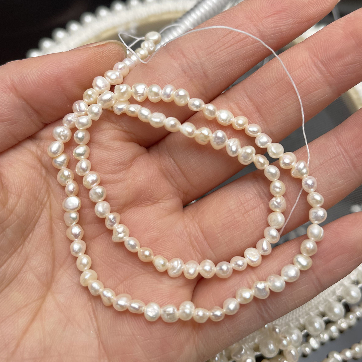 Image of Natural Freshwater Pearls, White, Double-sided , 3-4mm Beads, 36cm Bracelet And Necklace Semi-finished Materials