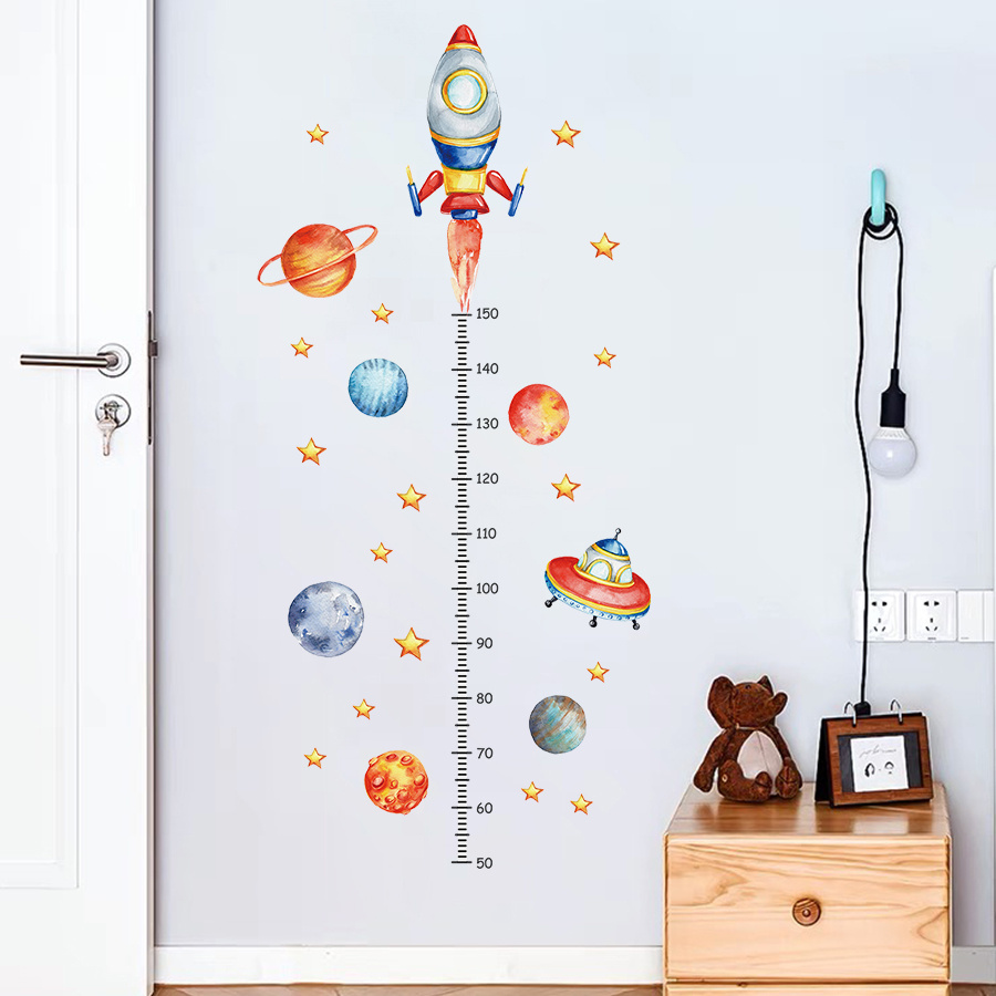 

2pcs Vibrant Wall Decals - Rocket & , & Peel Pvc Height Chart Sticker, Removable, ' Bedroom, Living Room, Play Area - Fun Home Decor, Space Room Decor