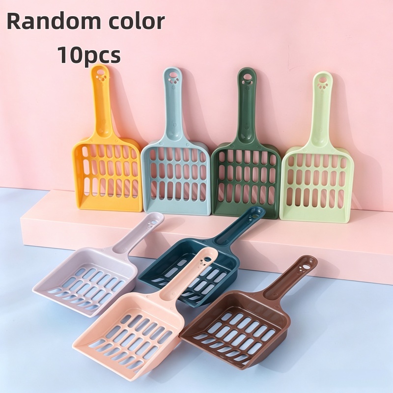 TEMU 8pcs/10pcs Household Cat With Hollow Mesh Holes For Quick Sand Filtration, Long Handle With Hanging Storage, Random Colors