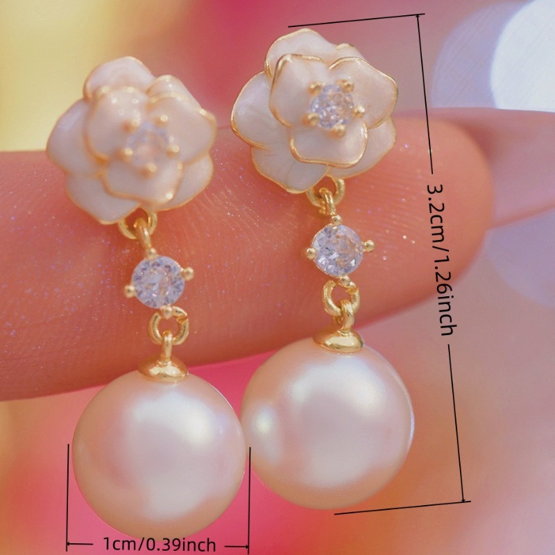 Women's Exquisite Inlay Zirconia Shell Pearl Flower Earrings