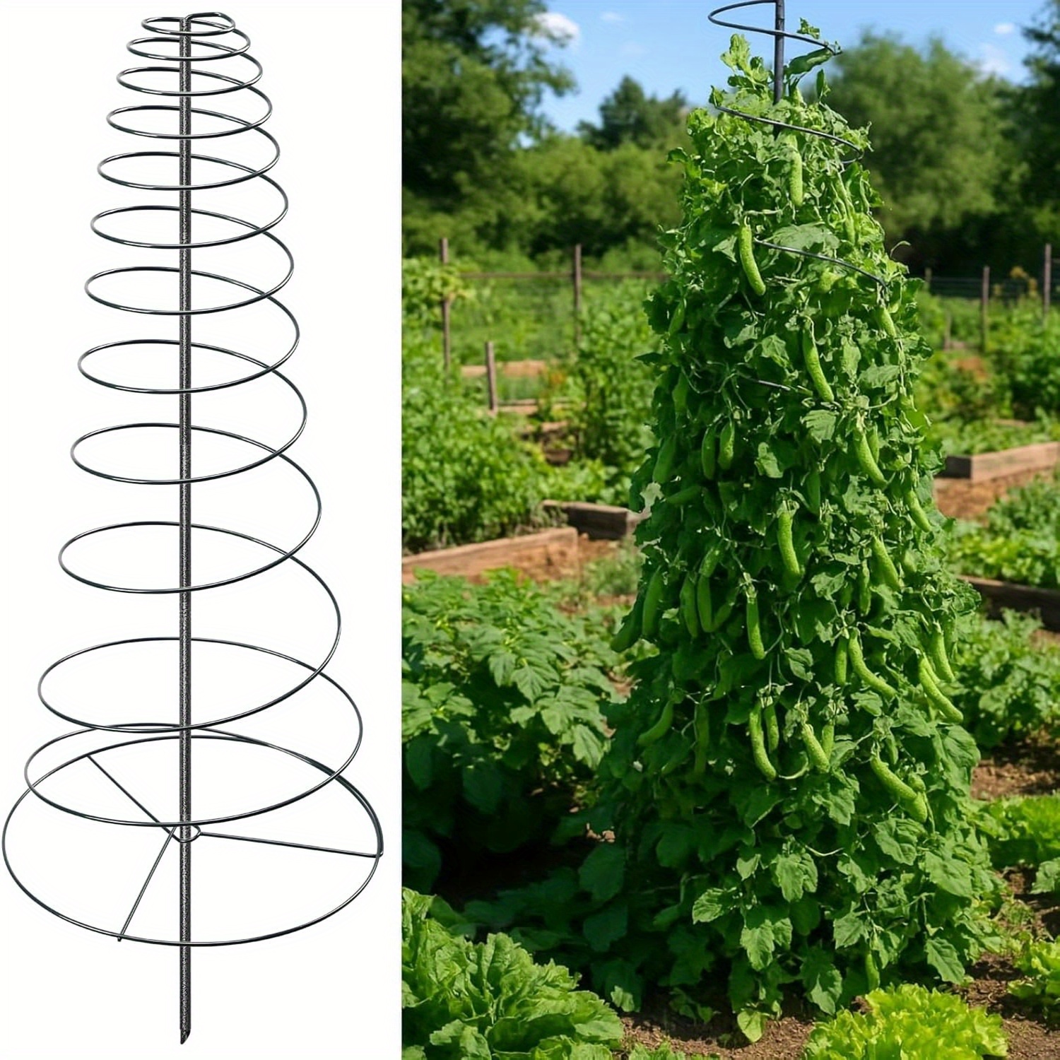 TEMU Spiral Frame Trellis For Climbing Plants Outdoor Indoor - 44-72in Adjustable Heavy Duty Metal Garden Plant Support With Anti-wobble Screws, For
