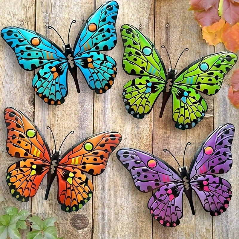 E-shop 2D-Flach, 4er-Set Schmetterling-Wanddeko aus Acryl, Außendekoration für Wand, geeignet als Hängedeko für Gärten, Terrassen, Wohnzimmer Balkone.