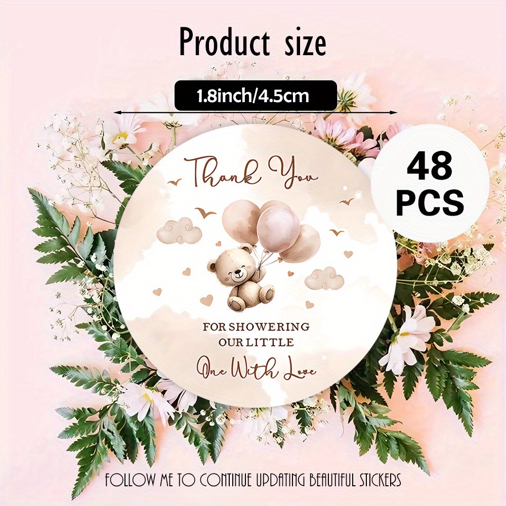 TEMU 48pcs/96pcs/144pcs "thank You For Showering Our Little One" Stickers With Teddy Bear And Balloons – Shower Favors, Gift Bags & New Parent Gifts