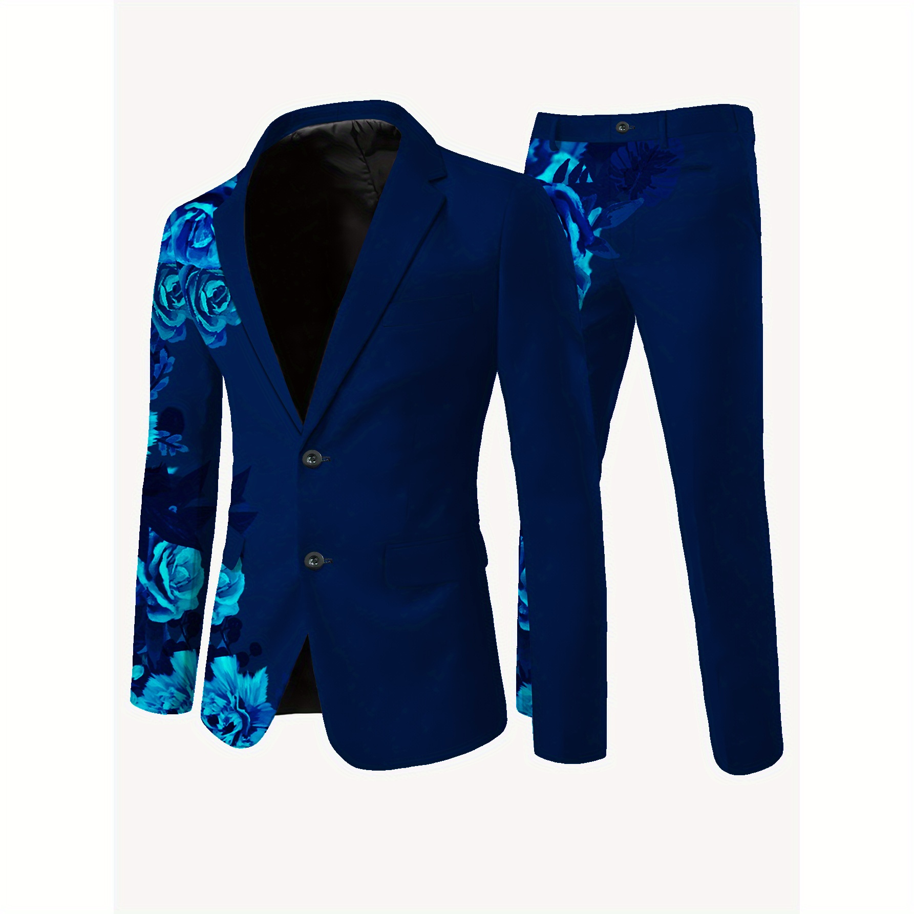 

1 Ensemble de costume décontracté pour homme avec imprimé floral, mélange de polyester, manches longues, détails de poches, design , avec veste et pantalon pour toutes les .