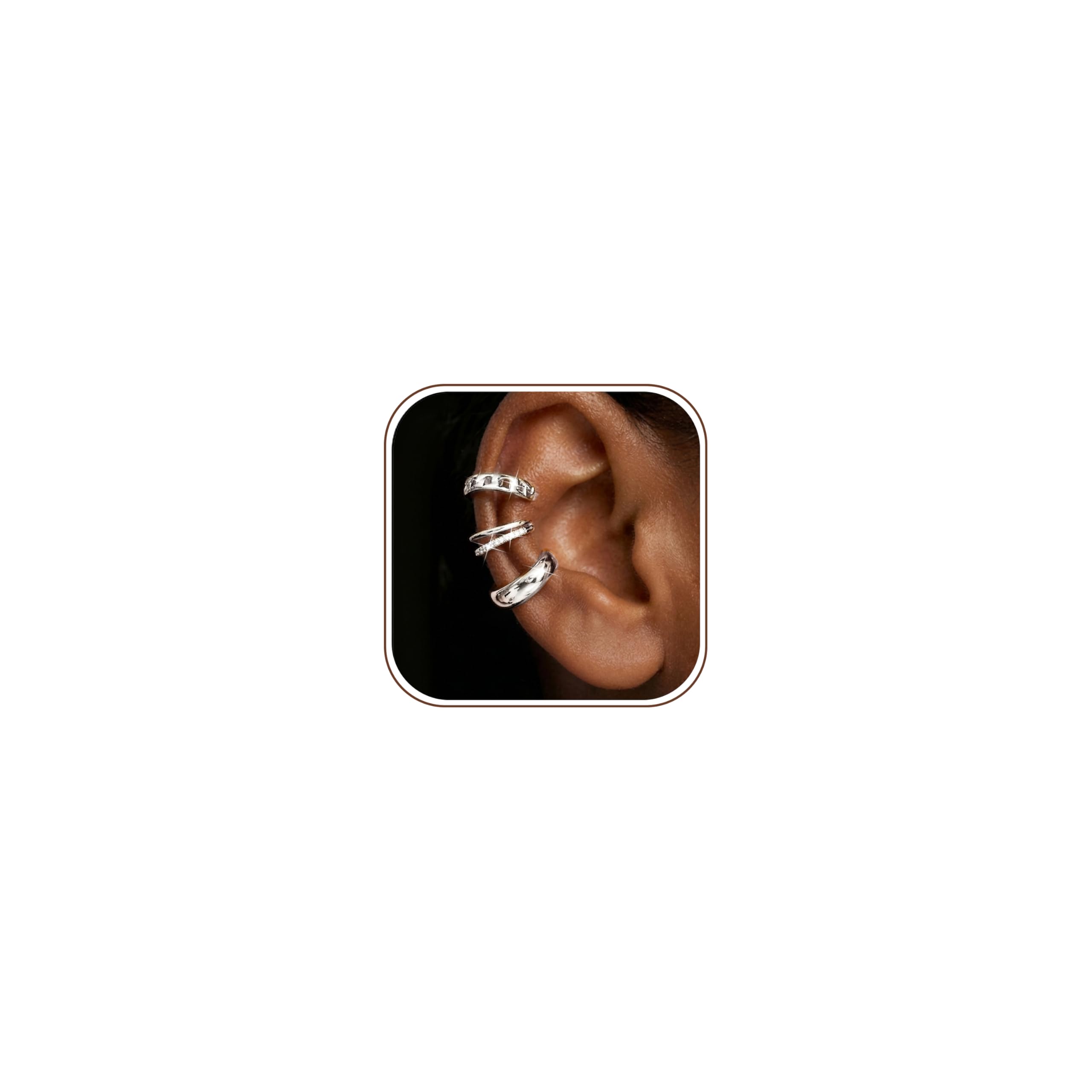 Image of 3 Pairs Ear Cuff Set For Women, No Piercing Cartilage Earring Cuffs, Sparkling & Minimalist Silvery Cuff Earrings, Trendy Ear Stacking Jewelry Accessories, Hypoallergenic Gift For Women