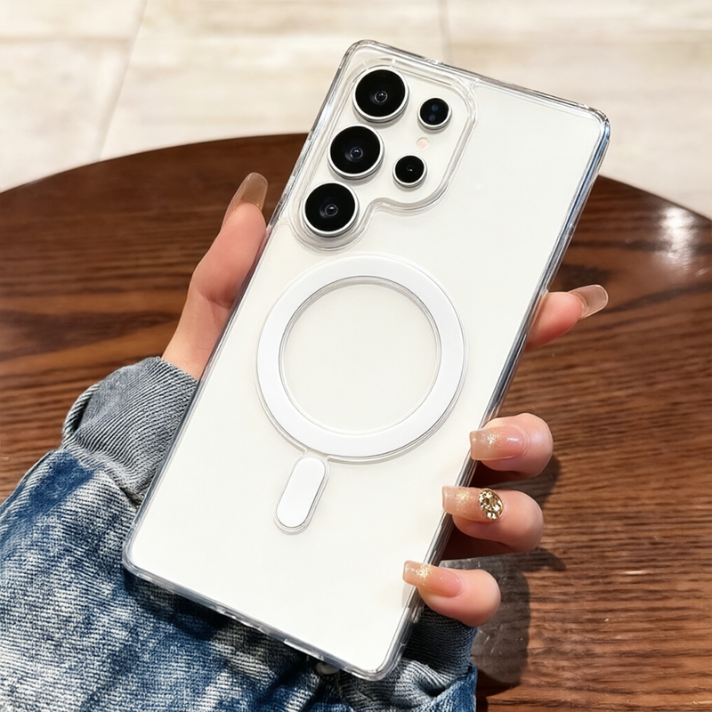 TEMU Phone Case - Transparent Acrylic Magnetic Phone Case Summer Skin Texture Scrub Protective Case, For Galaxy S26 Ultra/s25 Plus/s24 Fe/s23/s22