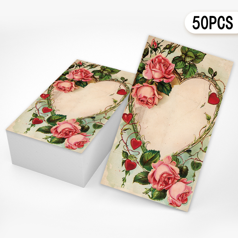 E-shop 50 Stück, Retro Herzförmige Blumen Blanko Nachrichten Karten, Hochzeit/Geburtstag/Party Dankeskarten, Blanko Karten, Dankeskarten, Blanko