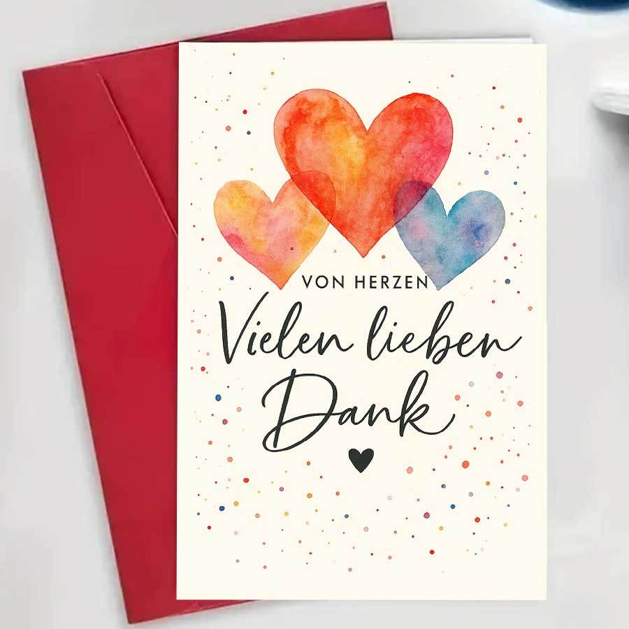 Image of 1pcthank You Greeting Card With Watercolor Hearts Perfect For Expressing Gratitude Family Teachers Or Colleagues On Special Occasions And Everyday Appreciationenvelope + Card