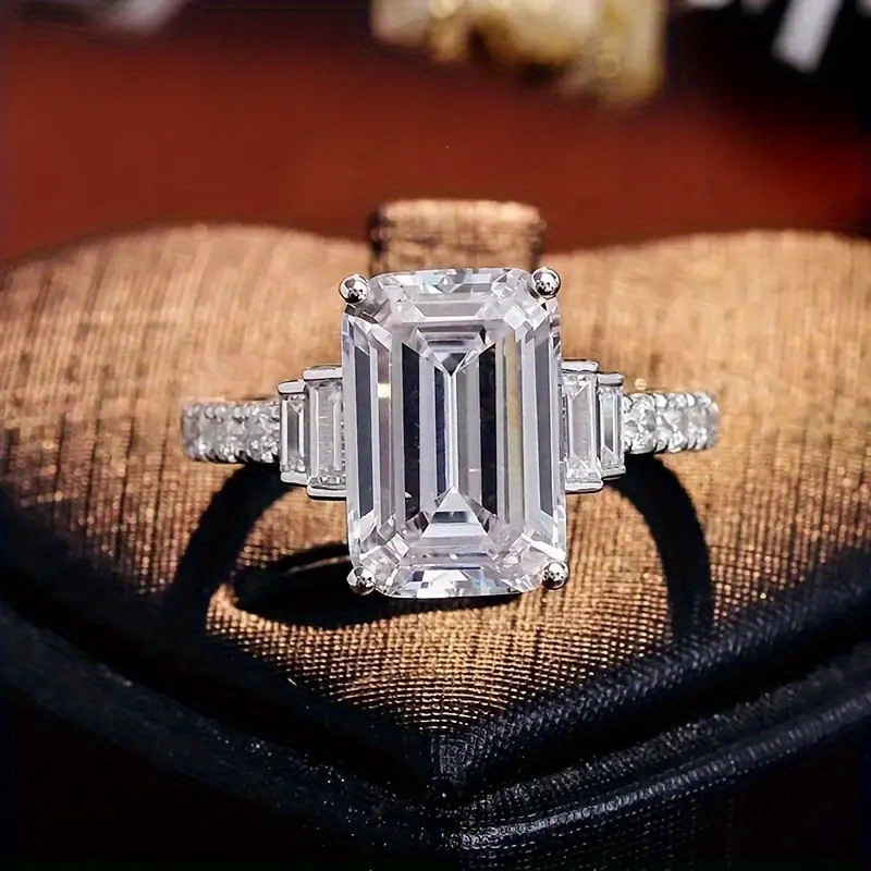 4 Prong Set Square Synthetic Zirconia Engagement Ring