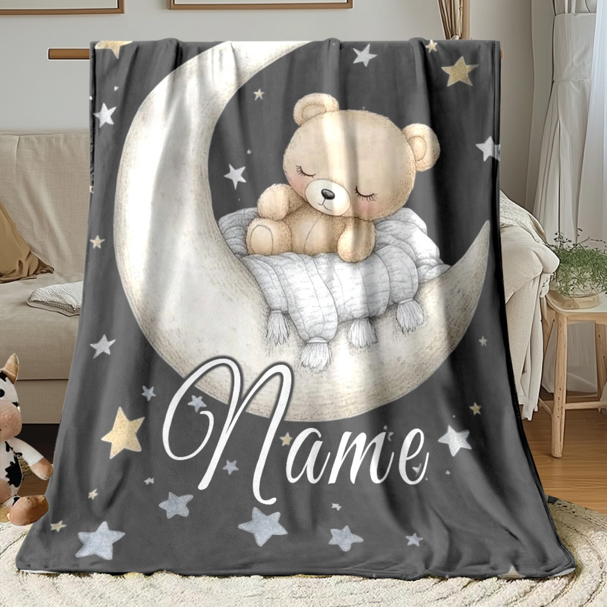 Personalized Bear Moon Portable Blanket, Lightweight Throw