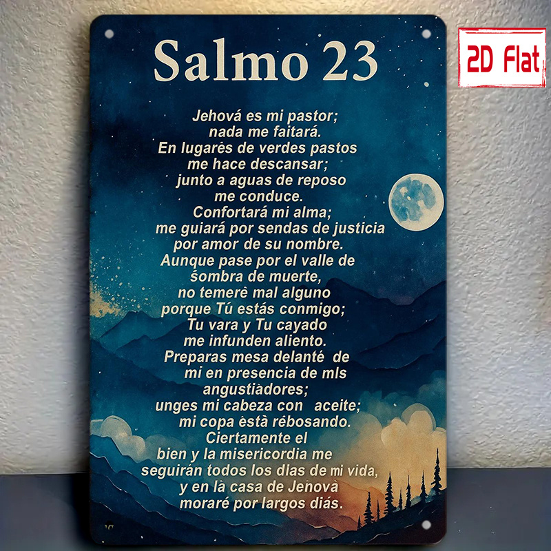 TEMU Placa 2D, placa 2D, 1 pieza de decoración de pared de escritura metálica Salmo 23 en español/inglés - Traducción bilingüe del Salmo en español e