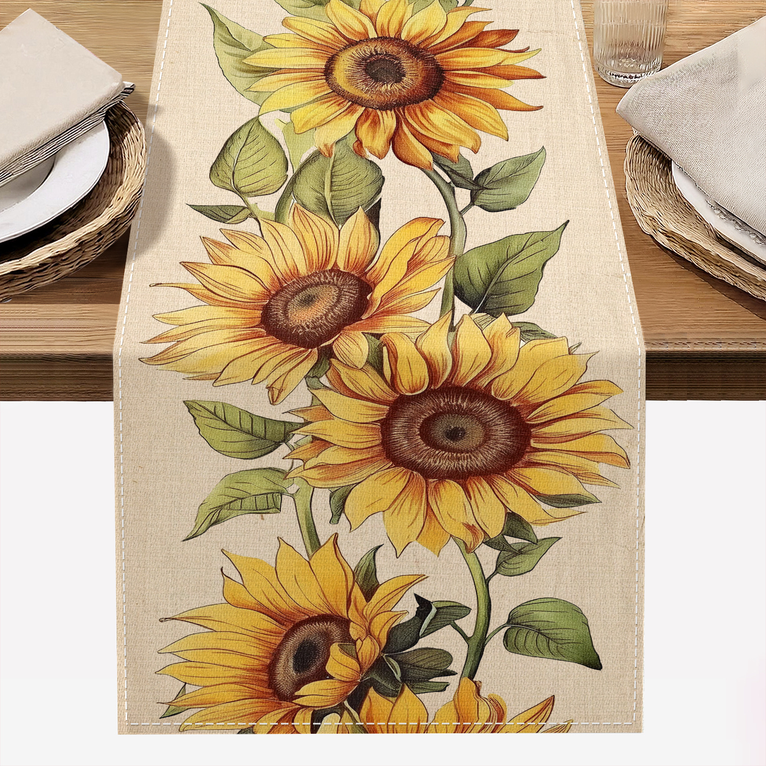 

1pc Sunflower Table Runner, 72" Knitted Polyester, Machine Made, No Electricity Or Battery Needed, & Kitchen Decor, Holiday Party Decoration, Sunflower Kitchen Decor, Tablecover Decor