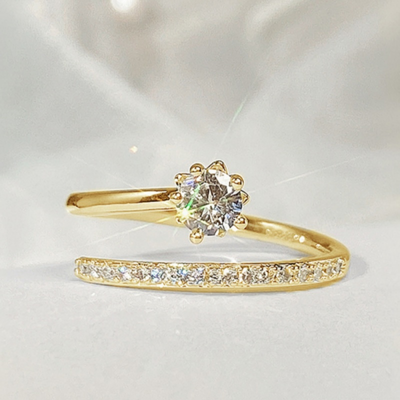 [Zirconia Open Rings] Fashion Simple Inlay Shiny Synthetic Zirconia Open Adjustable Rings Golden Rings for Women Daily Casual Party Rings Jewelry Gift