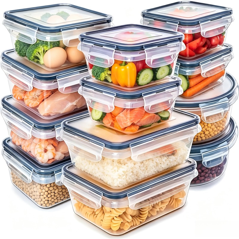 TEMU 12/24/48pcs(6/12/24 Boxes And 6/12/24 Lids) Refrigerator Fruit And Vegetable Preservation Boxes, Sealed Pp Food Box, Stackable Refrigerator