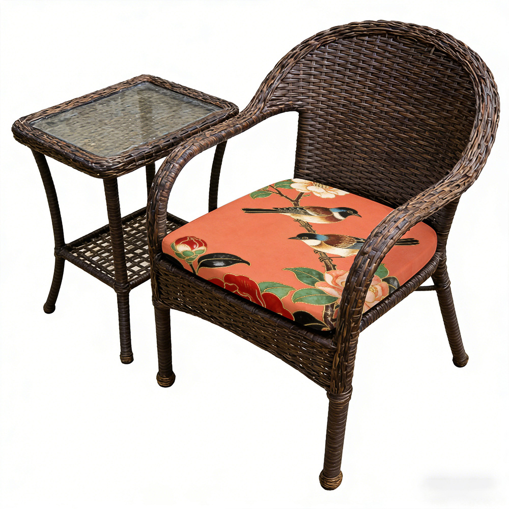 1pc New Chinese-Style Meticulous Flower-And-Bird Paintings Pattern Leisure Seat Cushions, Indoor And Outdoor Seat Cushions, Back Cushions, Size 19.7 X 17.7 X 1.57 Inches, Suitable for Garden Chairs