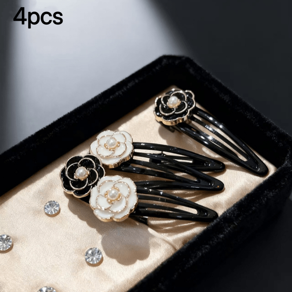 Elegant Black Floral Hair Clips Set set 4 womens floral hair clips elegant black white flower  main image 4